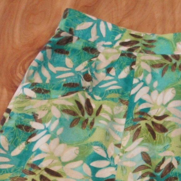 CHRISTOPHER & BANKS Linen Blend Midi Skirt Womens Size 14 Blue Green Leaf Print - Picture 3 of 12